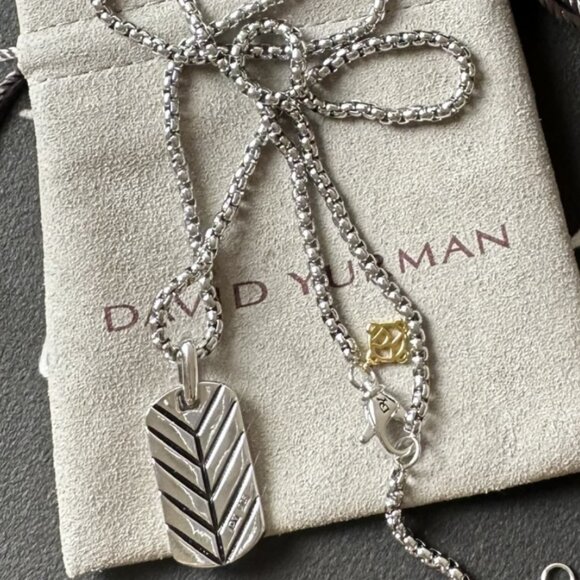 David Yurman Streamline Dog Tag Pendant Sterling Silver & Rainbow Gems L: 65cm - Picture 4 of 5